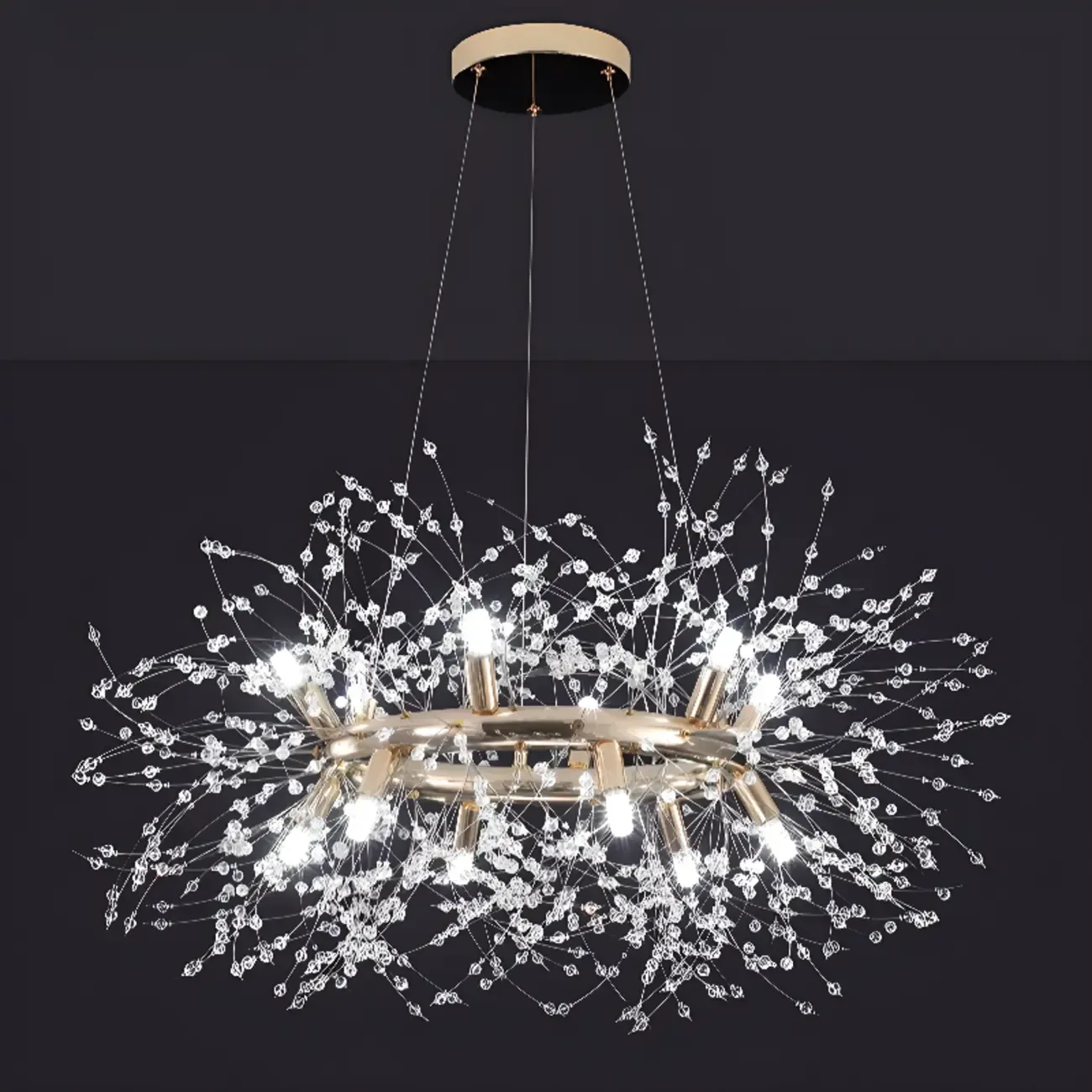 Modern Crystal Round Chandelier with Starburst Design