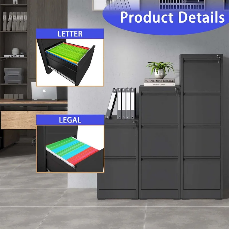 4 Drawer Metal Vertical File Cabinet w/Lock Office Home File Cabinet