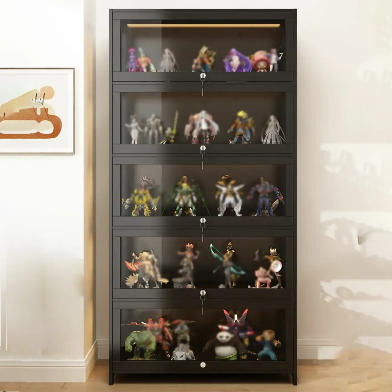 Living Room Modern Black Glass Figurine Display Cabinet