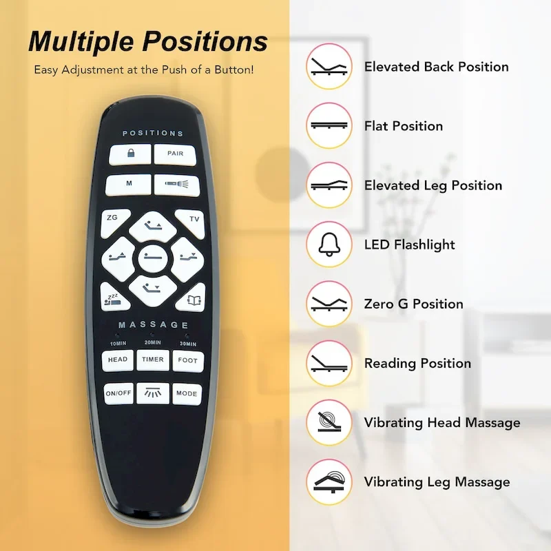 CO-Z Massaging Zero Gravity Adjustable Bed with Wireless Remote and Underbed Lighting