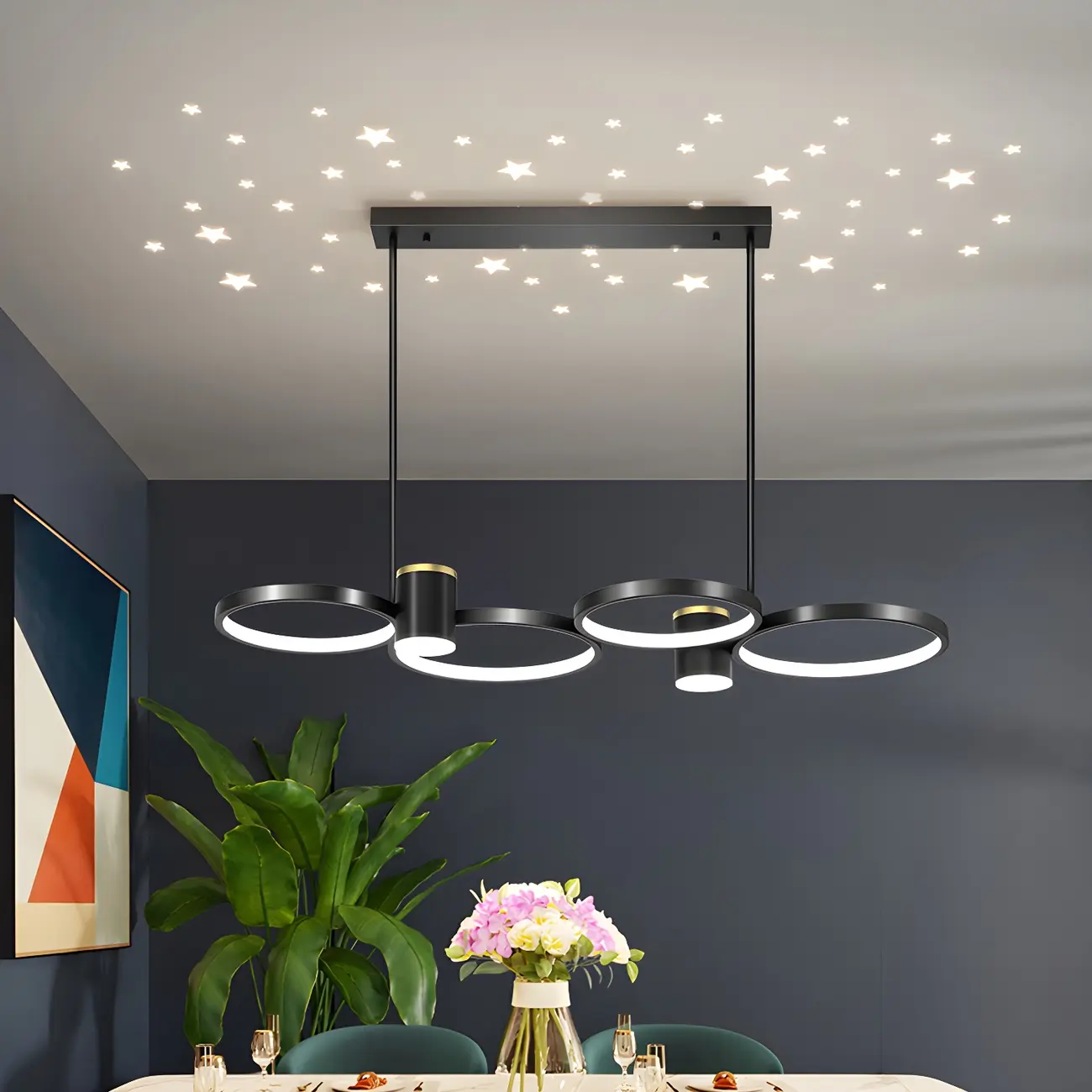 Modern Black Ring Dimming Pendant Light