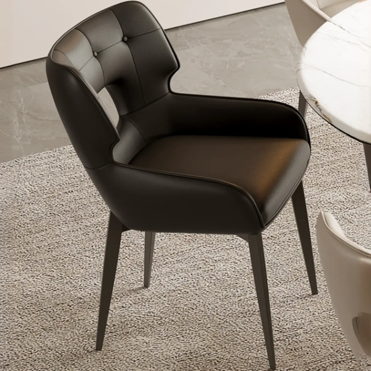 Modern Faux Leather Open Back Arm Dining Chair