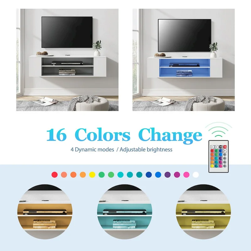 WAMPAT Floating TV Stand Shelf Wall Mounted Entertainment Center Floating Cabinet Media Hutch Under TV, 39 Inch