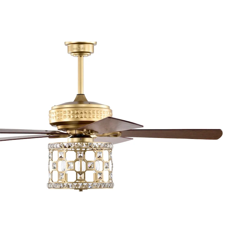 Adsila 52 Inch Matte Gold Glam Crsytal Ceiling Fan with Remote - N/A