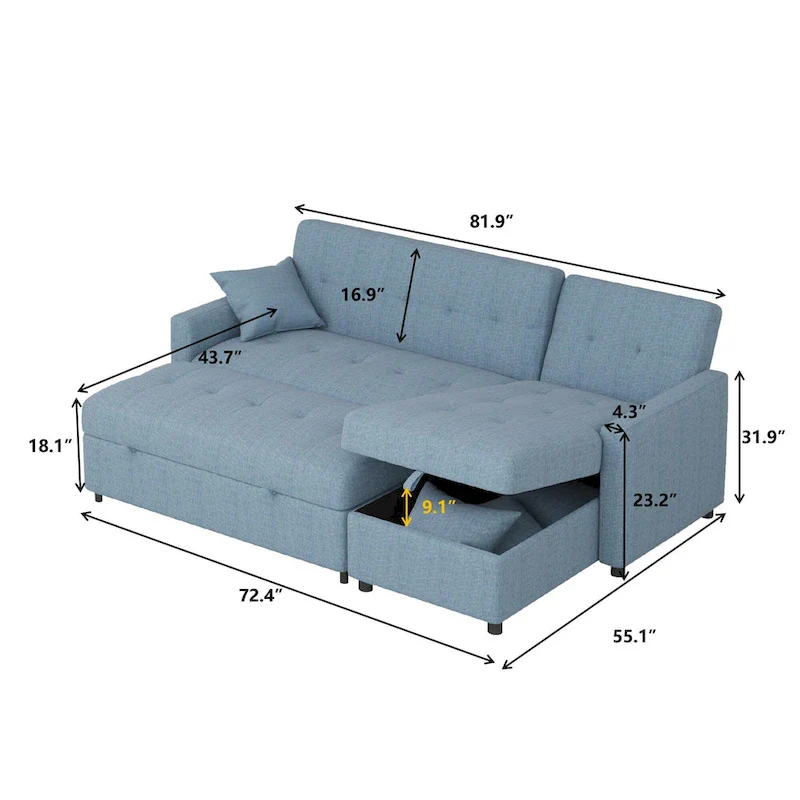 82 Wide Reversible Sleeper Sofa & Chaise