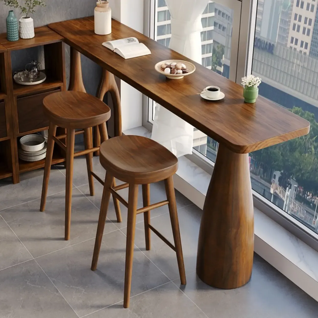 Art Deco Brown Wooden Counter Height Bar Table for Living Room