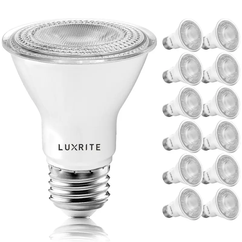 Luxrite 12 Pack PAR20 LED Spotlight Bulb 7W=50W, Dimmable, Indoor Outdoor, 500 Lumens, Wet Rated, E26 Base UL Listed