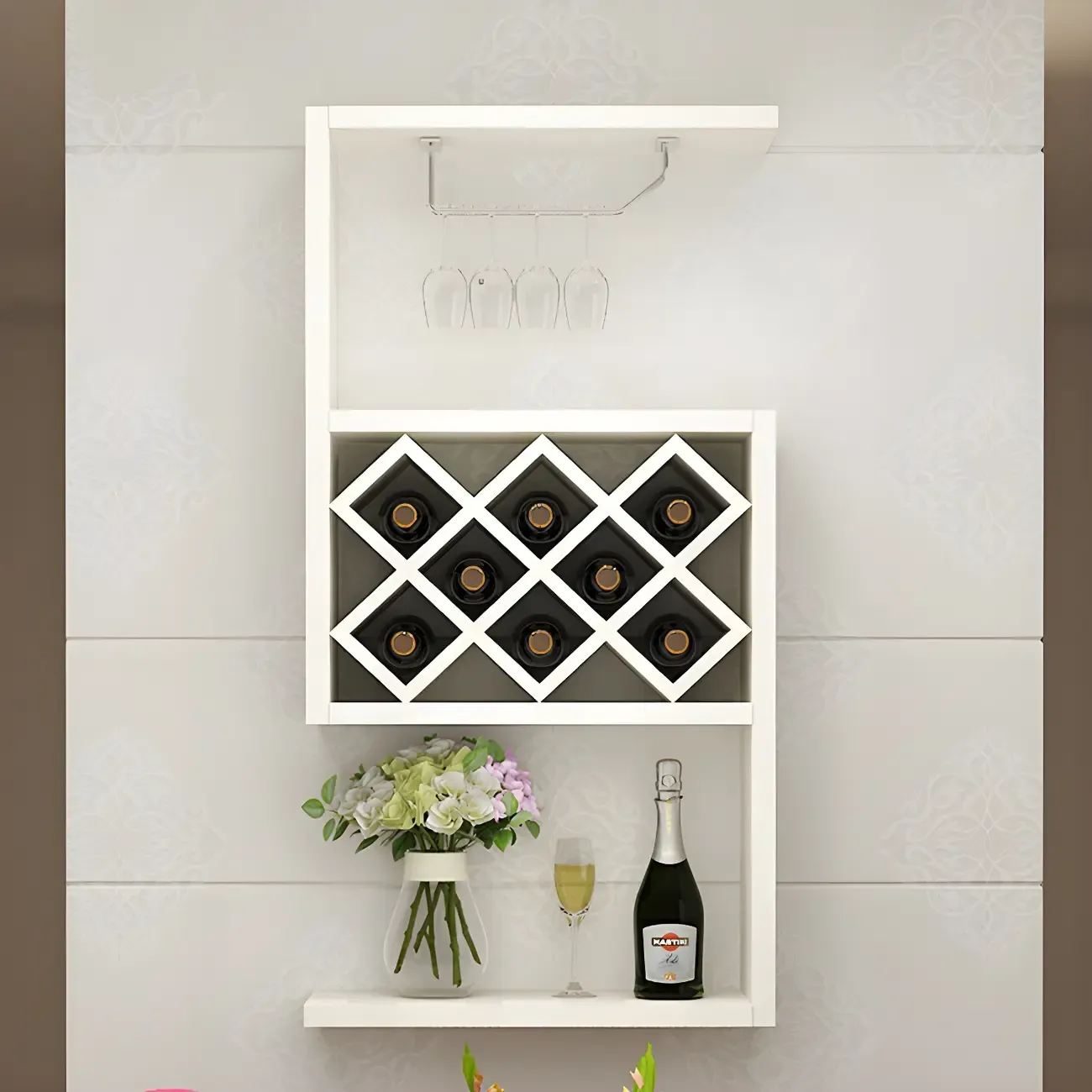 Rubberwood Floating Mount Wine Rack with Stackable Design