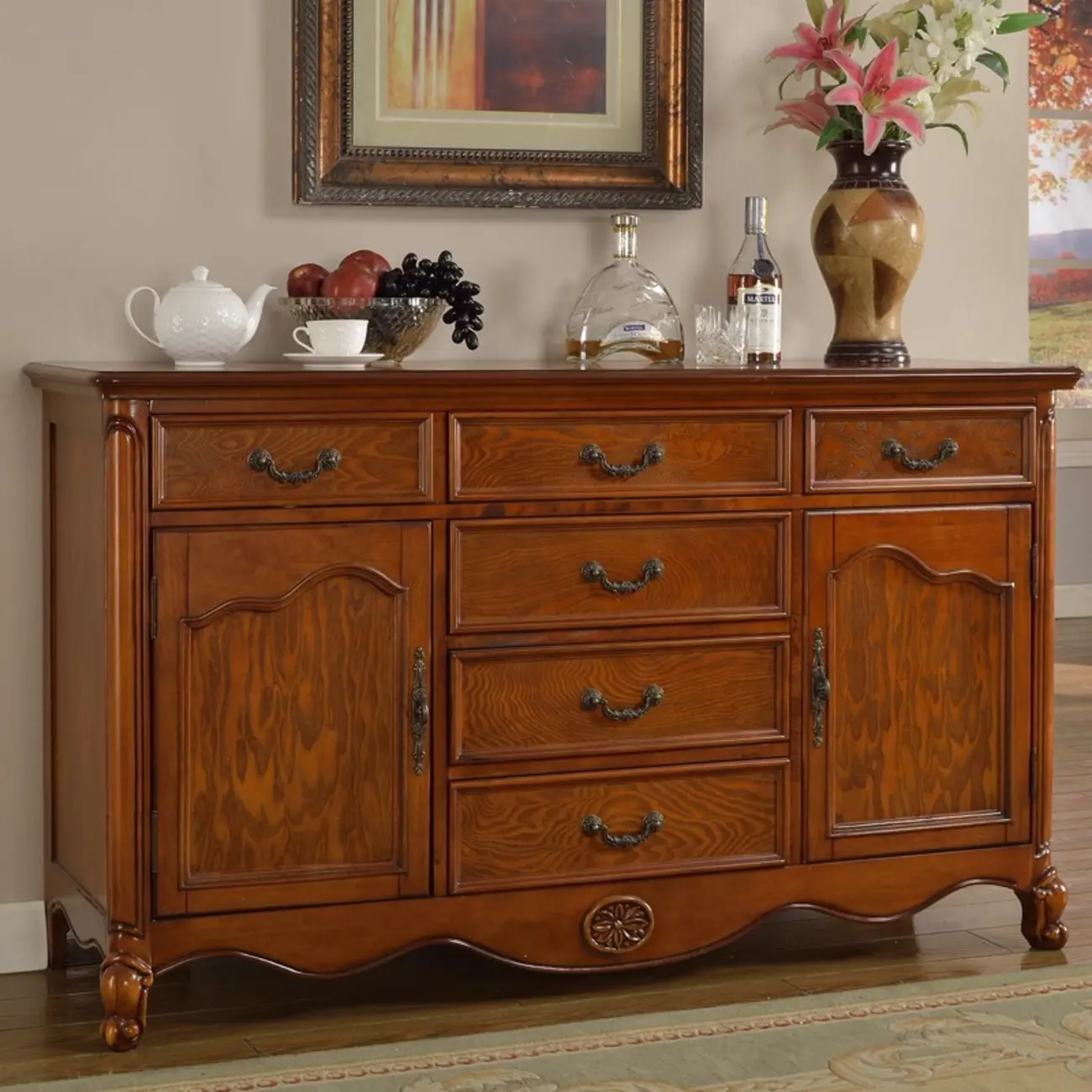 Modern Brown Wood Buffet with Adjustable Shelves