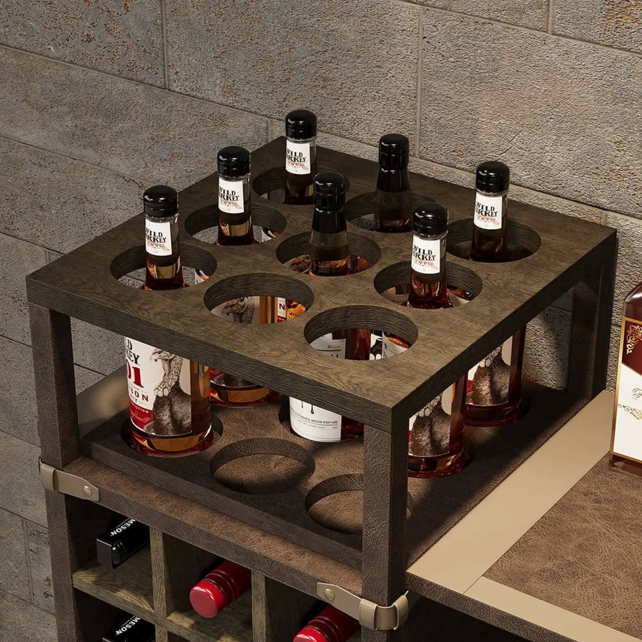 Industrial Wall Mounted Bar Counter with Wine Rack
