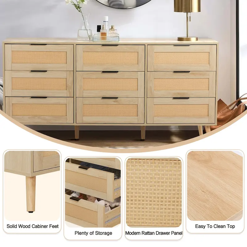 9 Drawers Chest Of Dresser Storage Tower Cabinet Bedroom Organizer Rattan Style