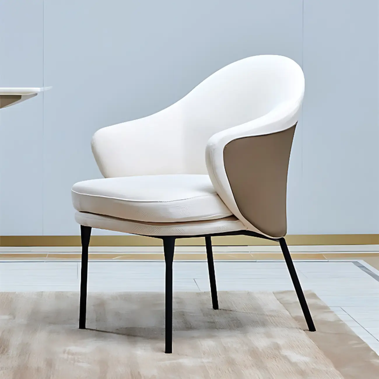Modern Upholstered Dining Chair with Curved Back and Armrests