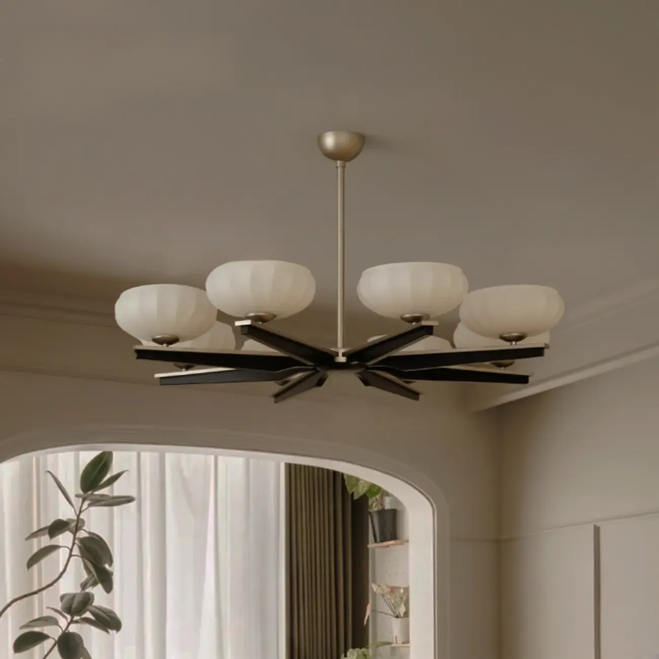 Gold Glass Flower Shaped Modern Linear Chandelier Light