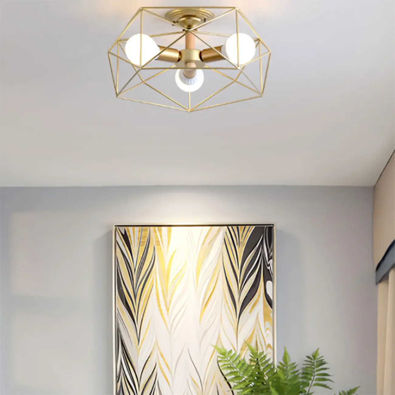 Sleek Gold Semi-Flush Ceiling Light with Iron Drum Shade