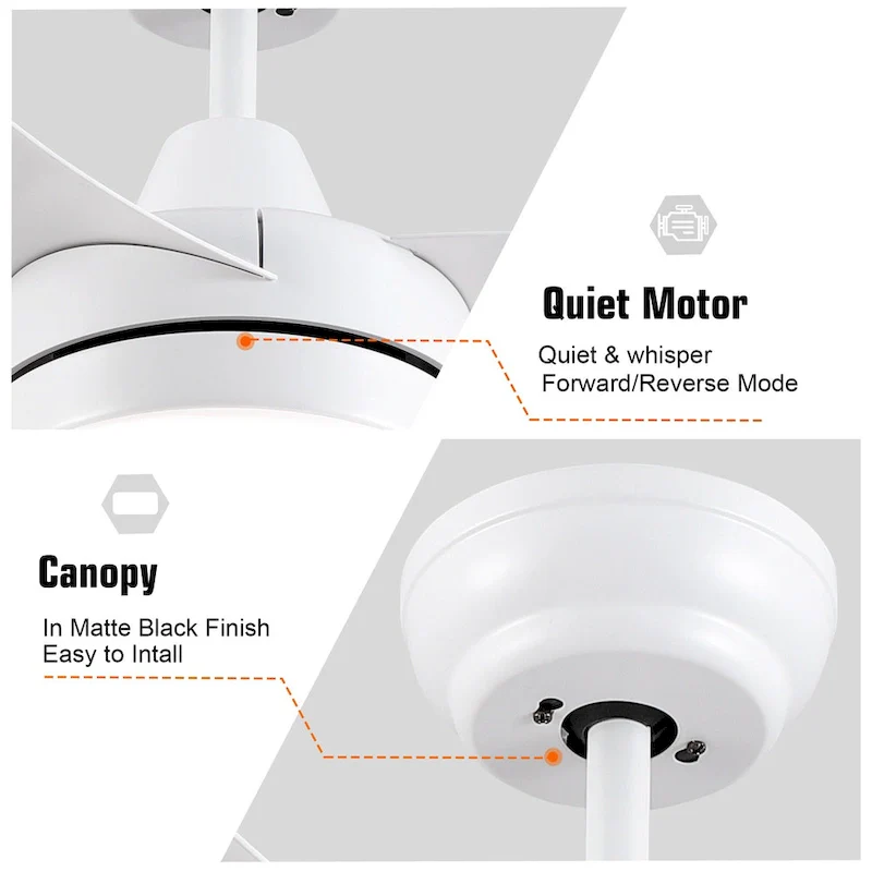 42 in. Matte White Ceiling Fan with light and Remote Control - 42 INCHES