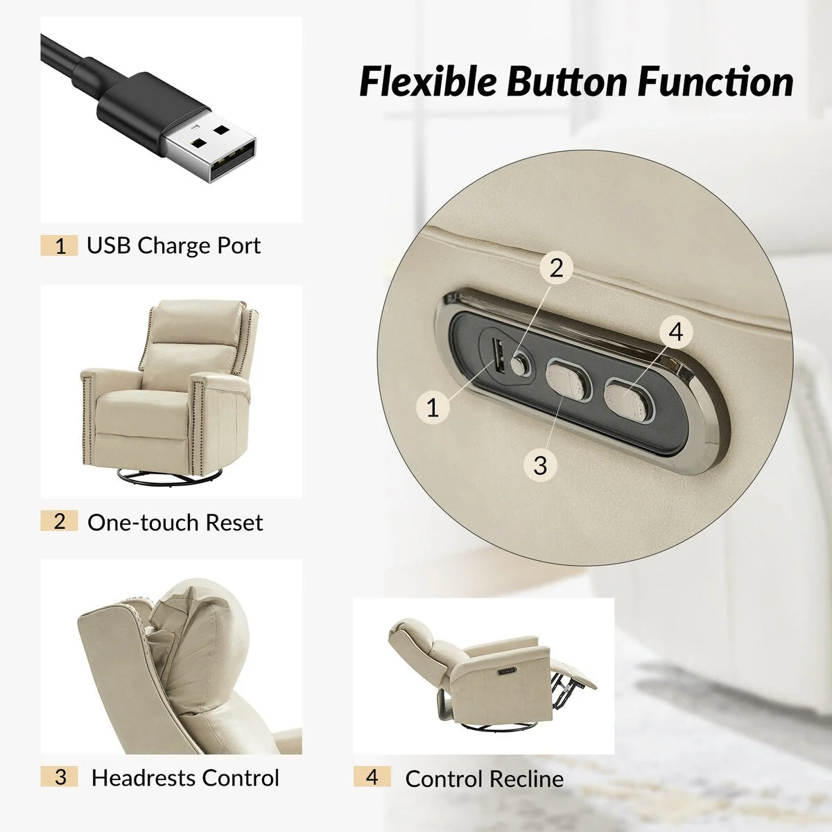 Tobias Traditional Swivel And Rocker Power Recliner Set of 2 by HULALA HOME