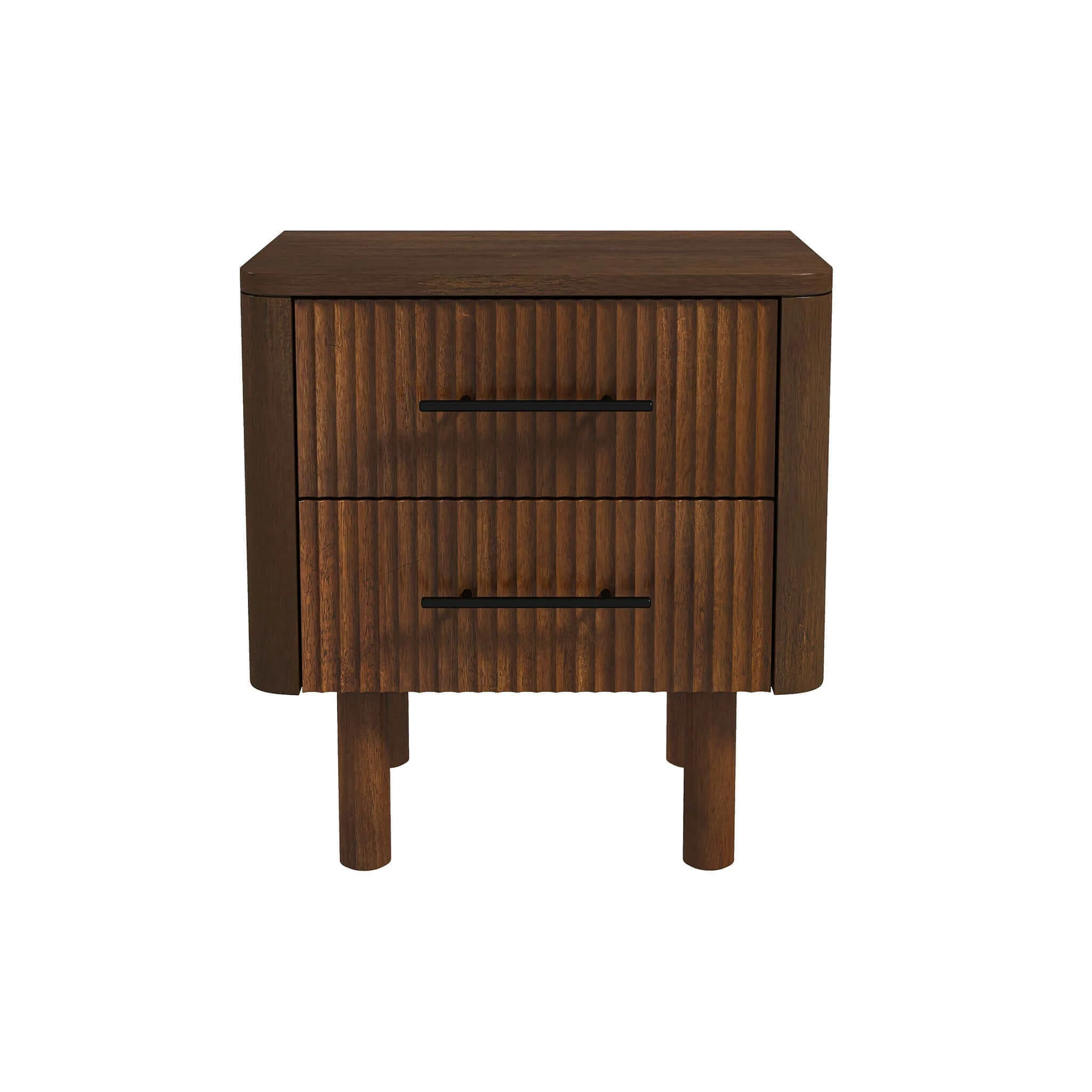 Logan Mid Century Modern Reeded Nightstand with 2 Drawers