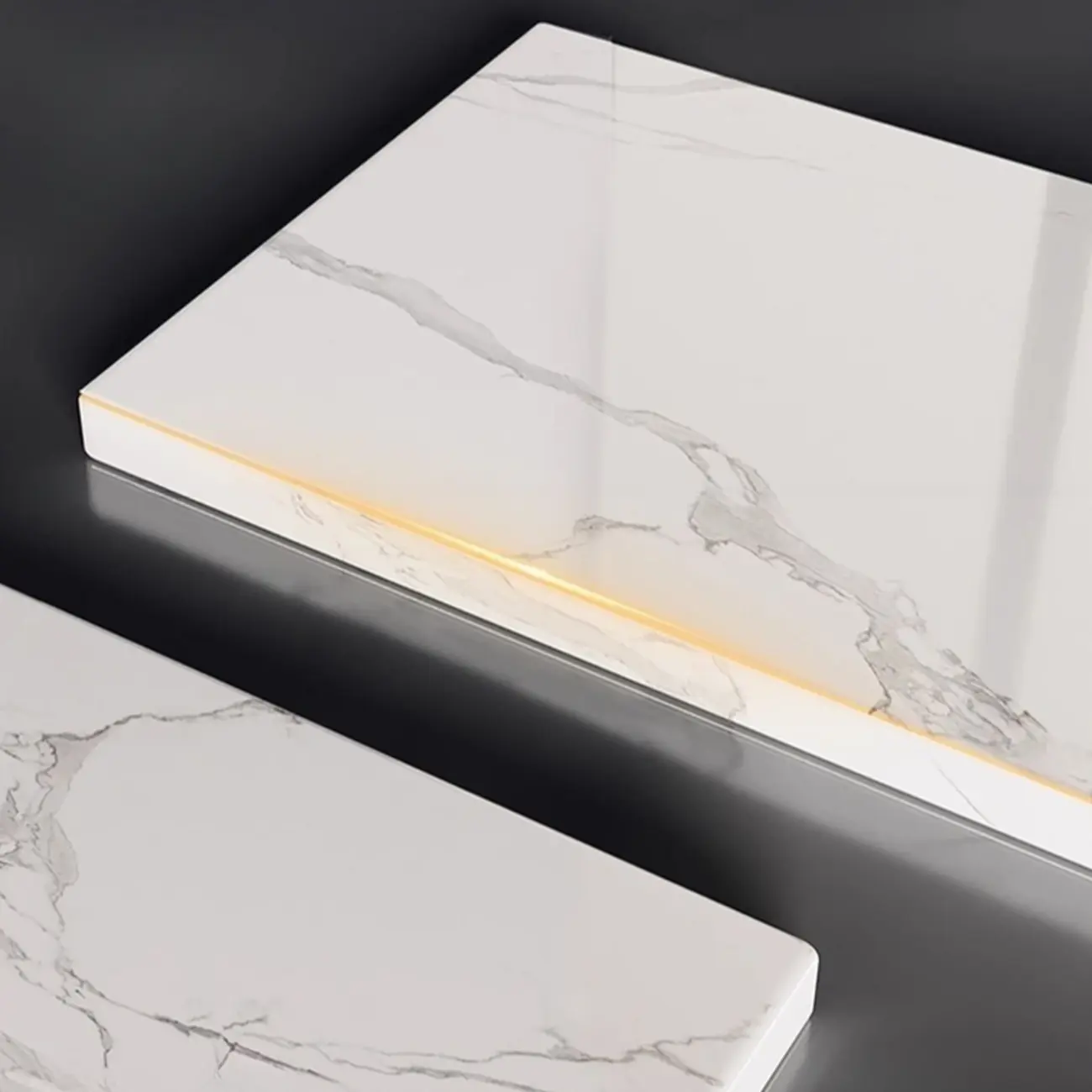 Modern Metal Buffet with Stone Countertop Narrow Design