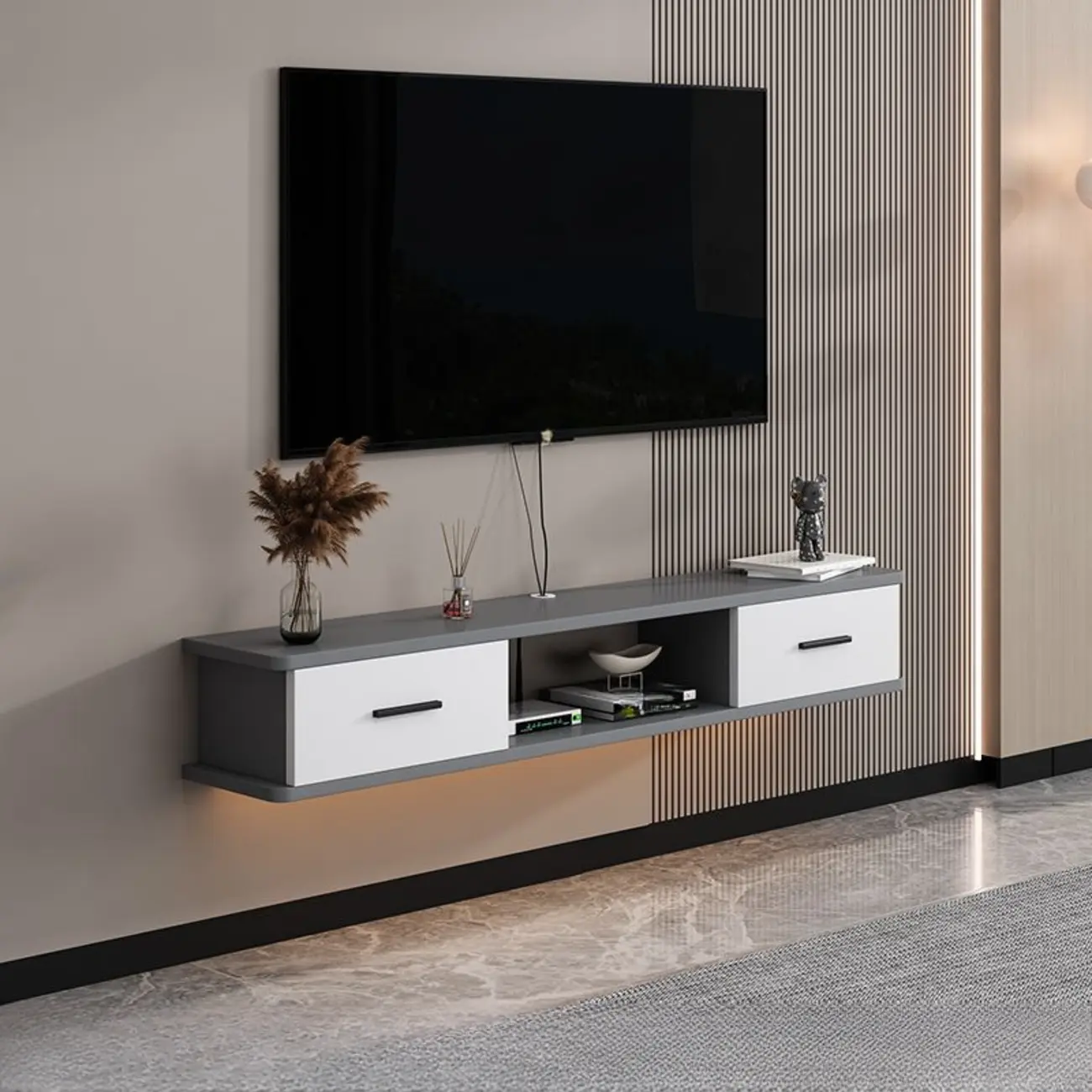 Modern Wall-Mounted Wooden TV Stand with Storage
