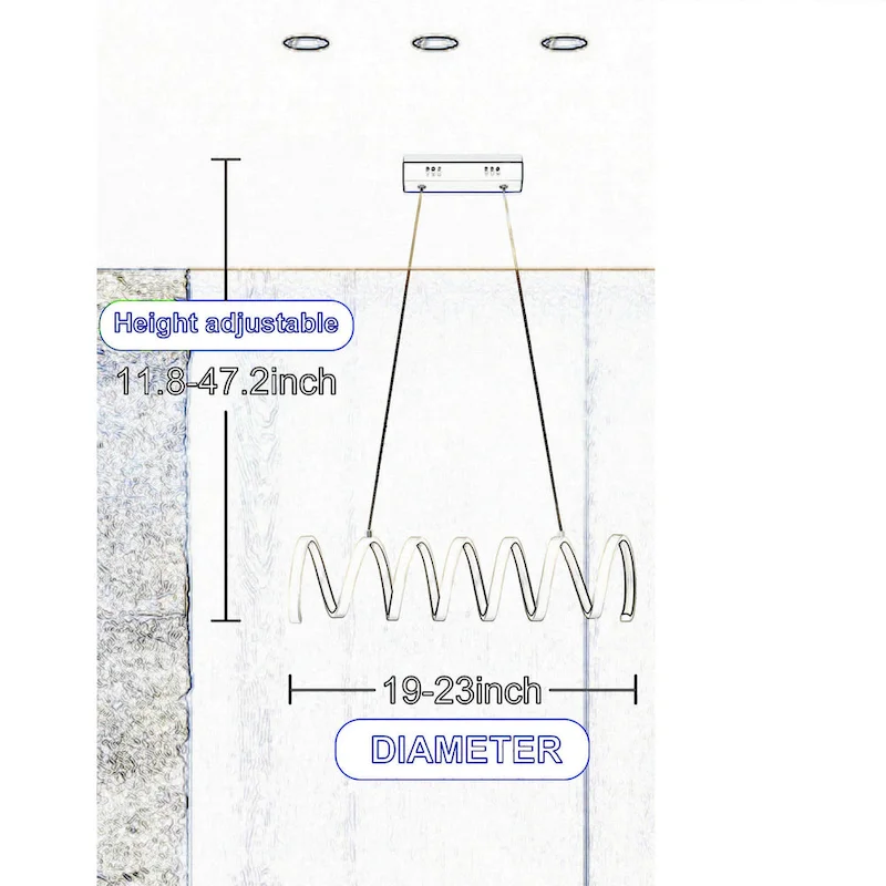 Modern Ceiling Pendant Light, Suspended Aluminum Spiral Loop, 23 Inch