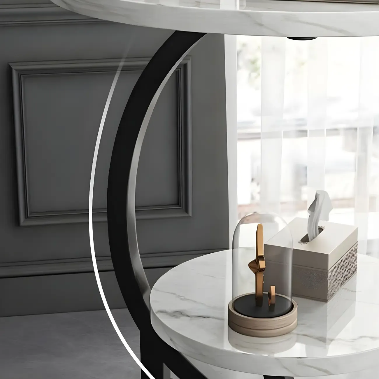 Modern Metal Frame Elegant Round Double Layer Nightstands