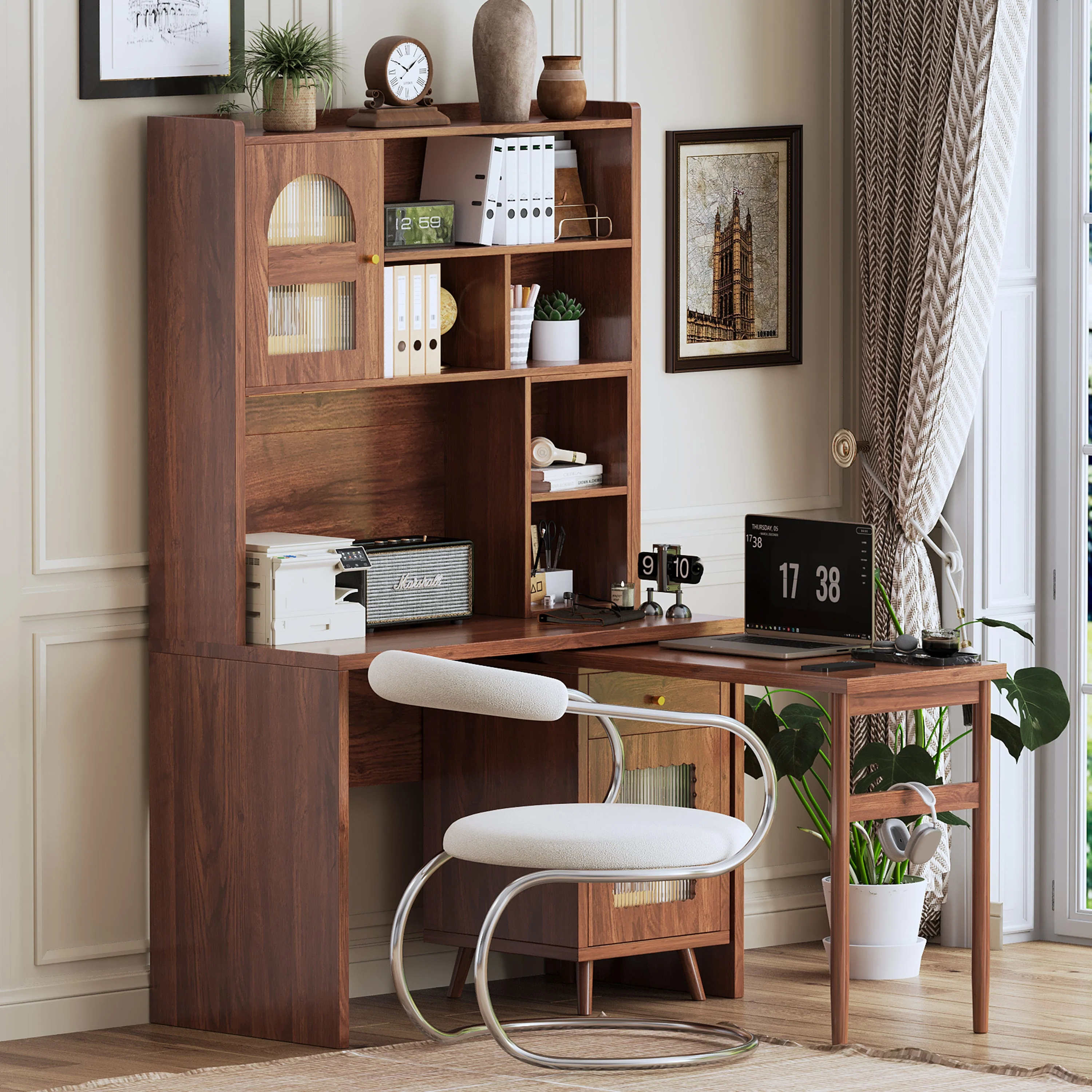 Walker Edison | Computer Desk with 90 Degree Rotating Desktop and Storage