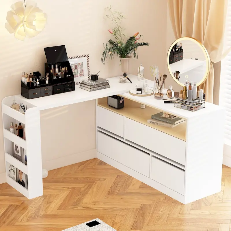4-Drawer Desk Vanity Sideboard Bedroom Dresser Chest Of Drawers White