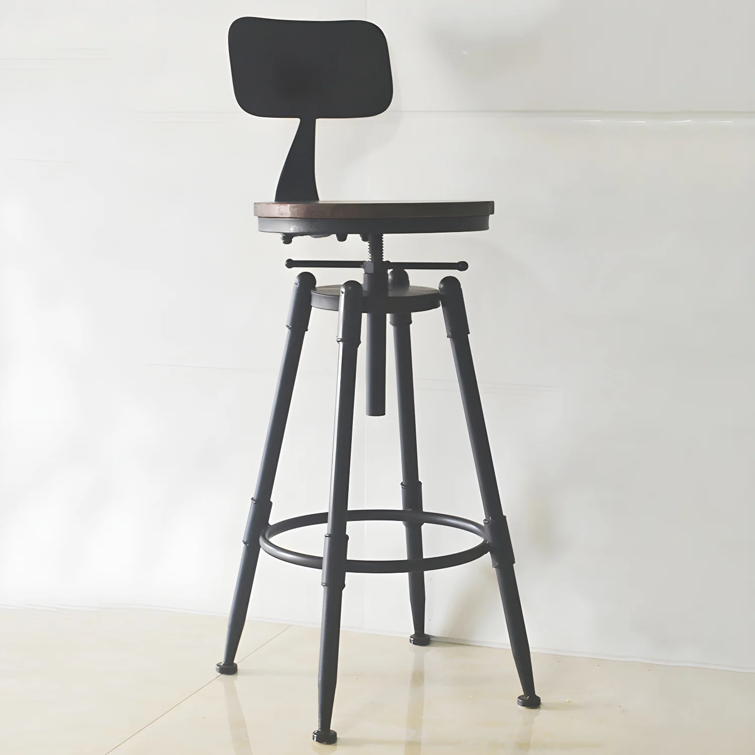 Industrial Metal Leather Swivel Bar Stools with Back