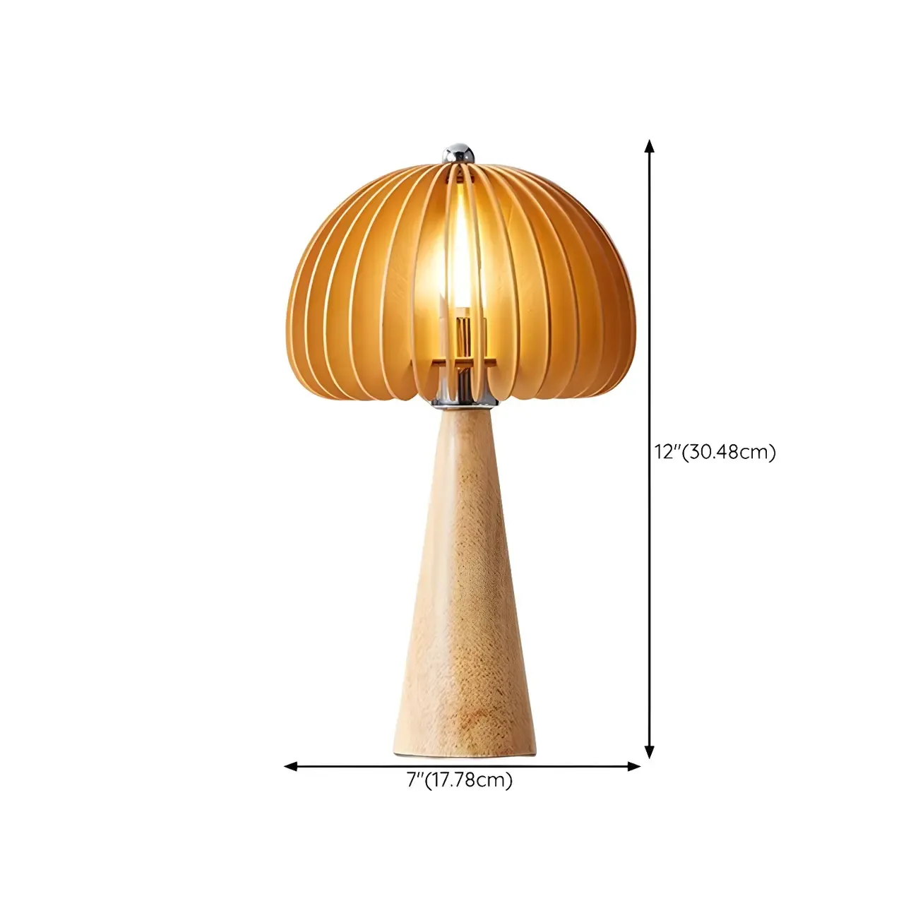 Art Deco Yellow Wooden Mushroom-Shaped LED Table Lamp