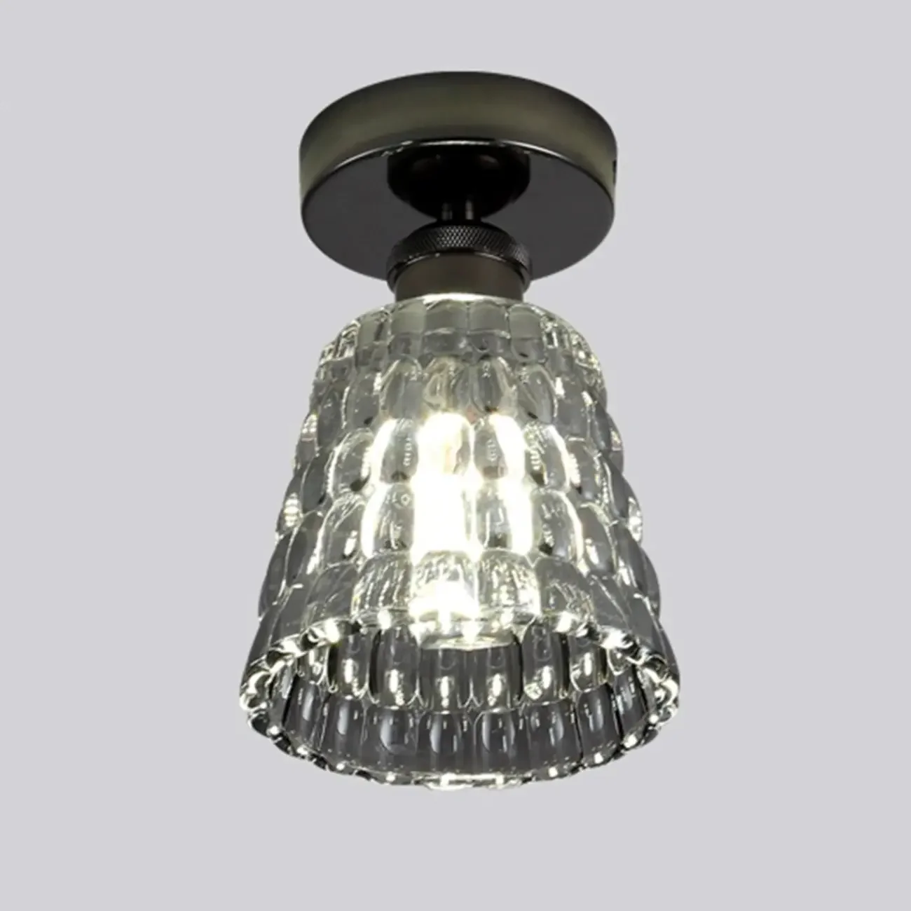 Black Conical Clear Glass Modern Semi Flush Ceiling Light