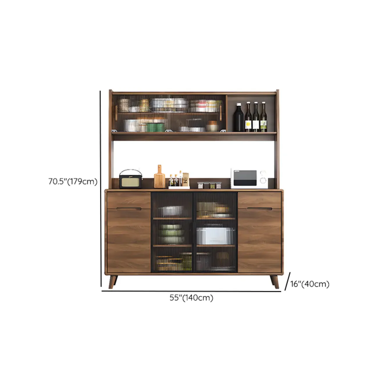 Kitchen Brown Wooden Hutch Top Sideboards with Pegboard Back