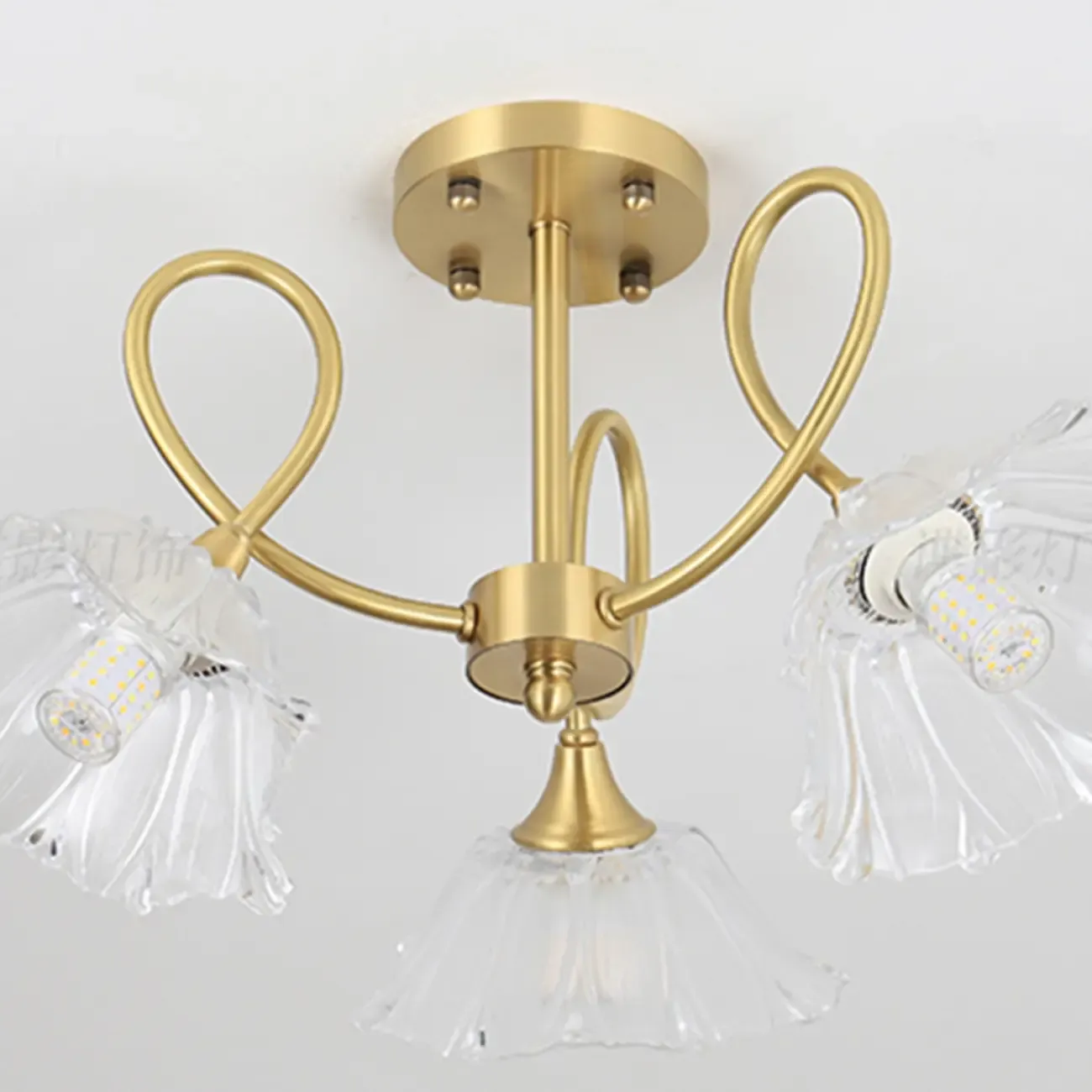 Flower Shaped Modern Gold Semi-Flush Ceiling Light with 3-Light