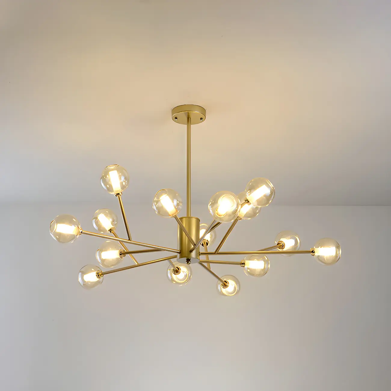 Modern Gold Metal Glass Globe Sputnik Chandelier