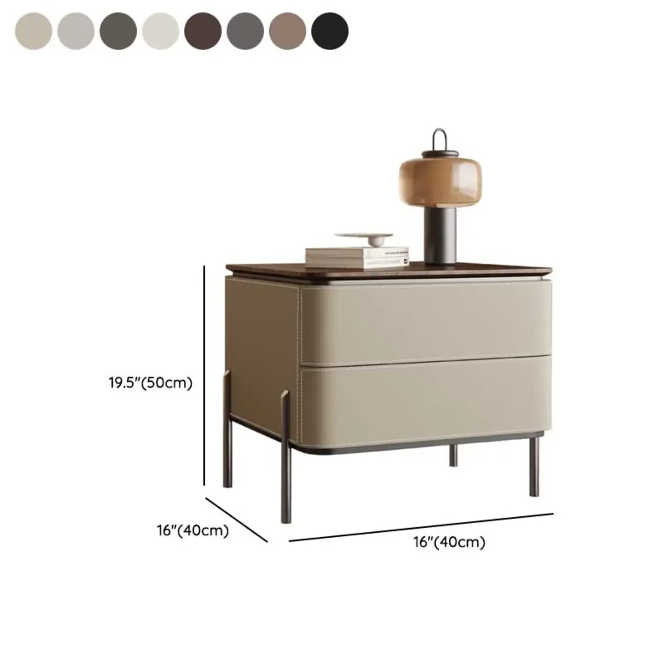 Modern Wood Top Leather Drawer Nightstand Including Metal Legs