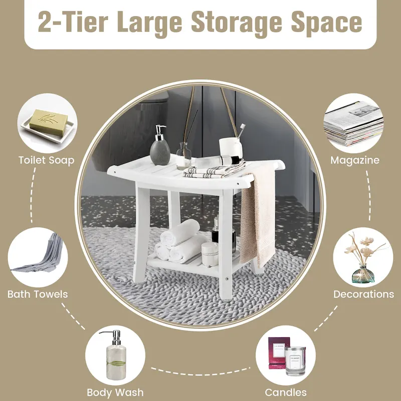 Gymax 2-tier Shower Bench Waterproof Spa Bath Shower Stool Heavy Duty