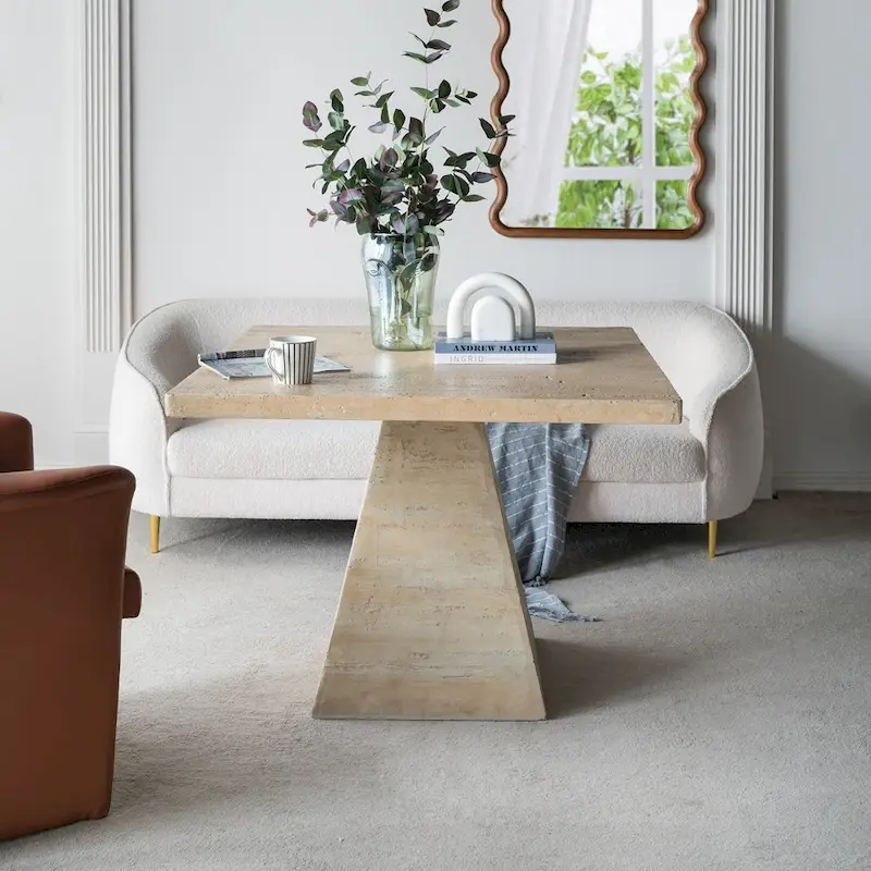 Cement Square Dining Table with Pedestal Base