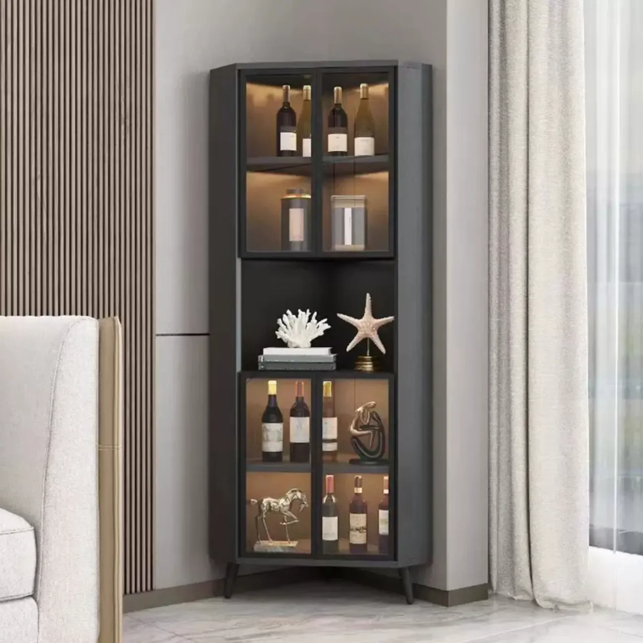 Modern Glam White-Gold Wood Glass Display Cabinet