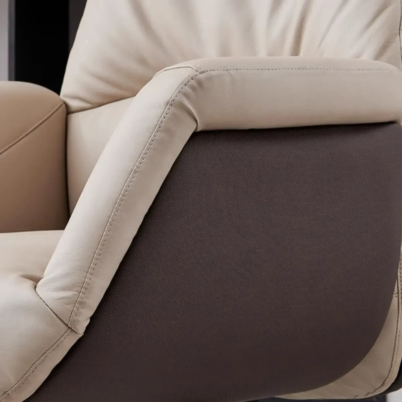 Beige Genuine Leather Swivel Ergonomic Chair with High-Back