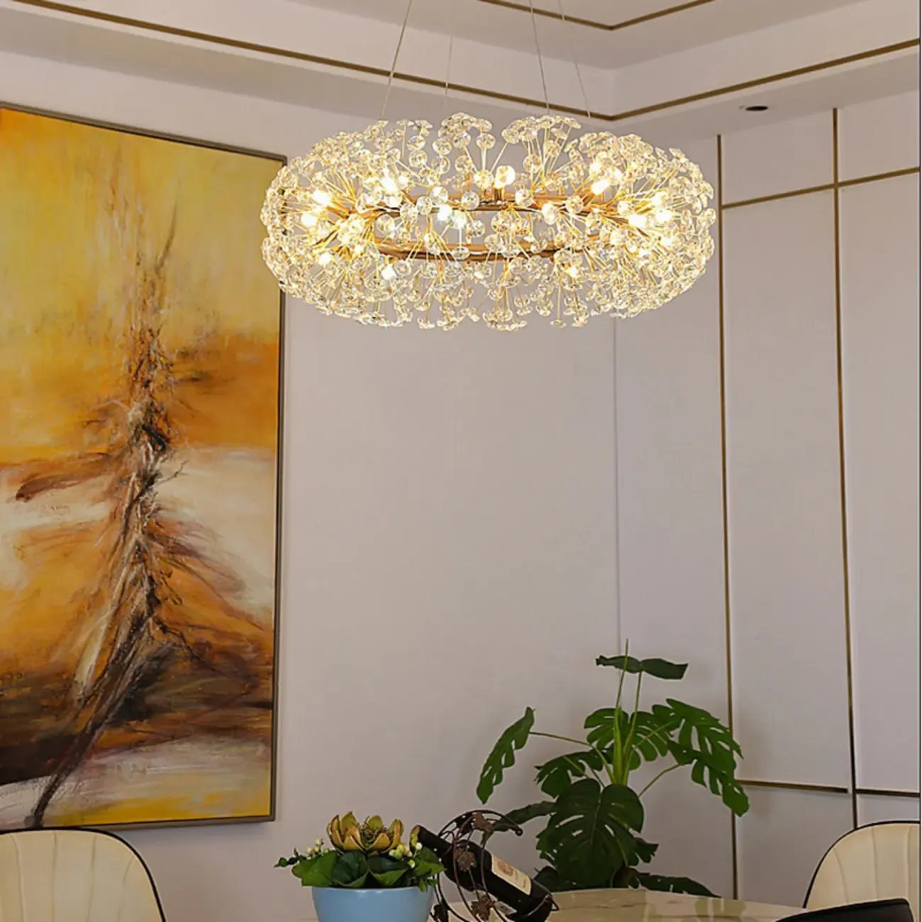 Adjustable Height Gold Crystal Globe Starburst Chandelier