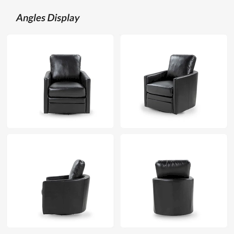 Terrance Transitional Swivel Faux Leather Barrel Accent Chair with Metal Base