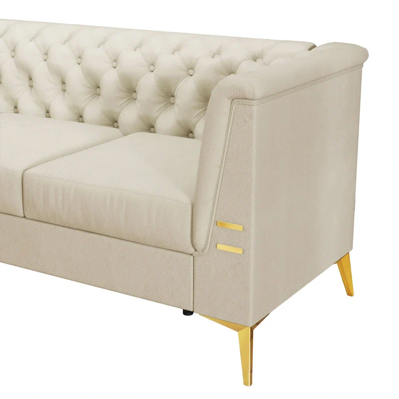 82.7 Velvet 3-Seater Sofa with Gold Metal Legs
