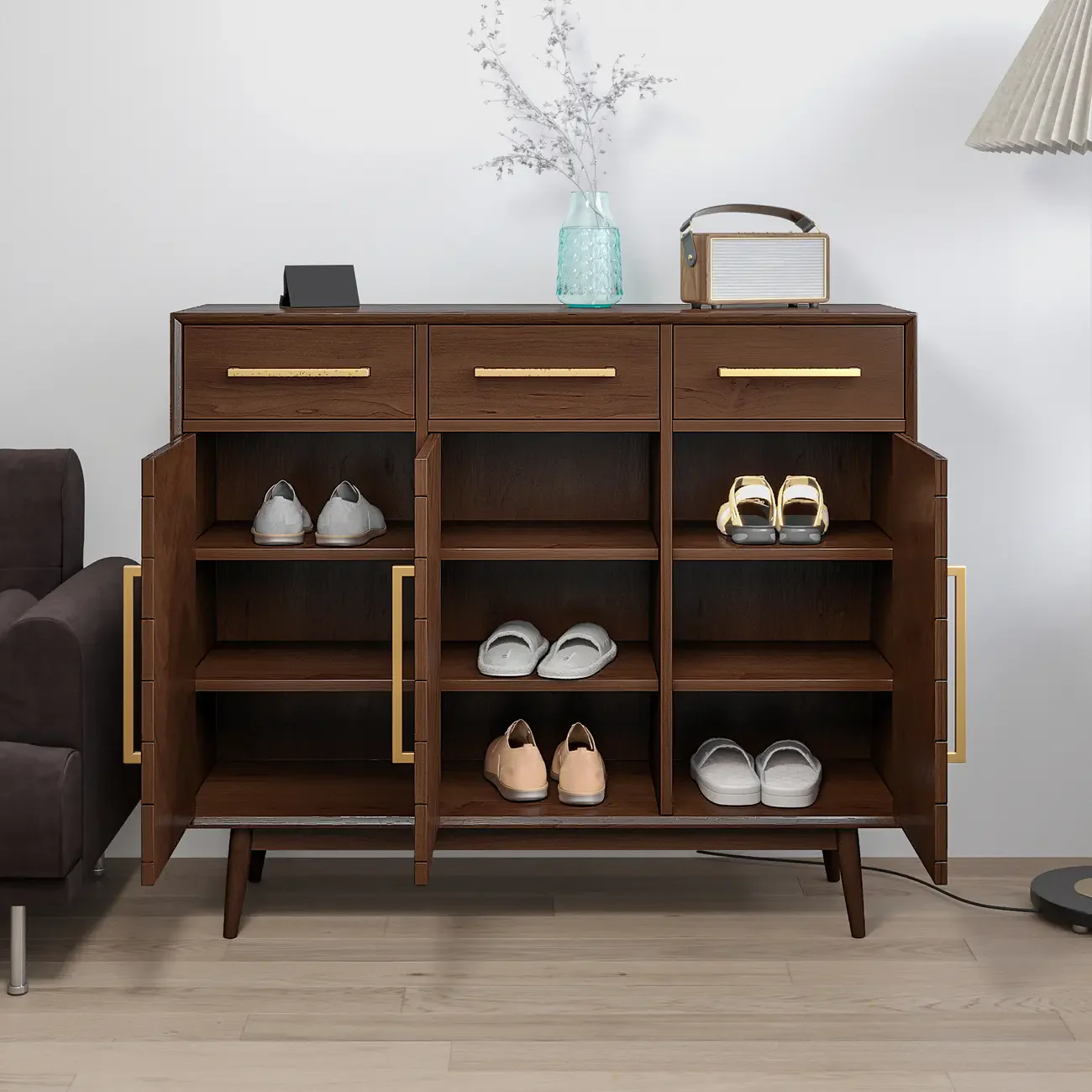 Modern Brown Solid Wood Sideboard with Drawers