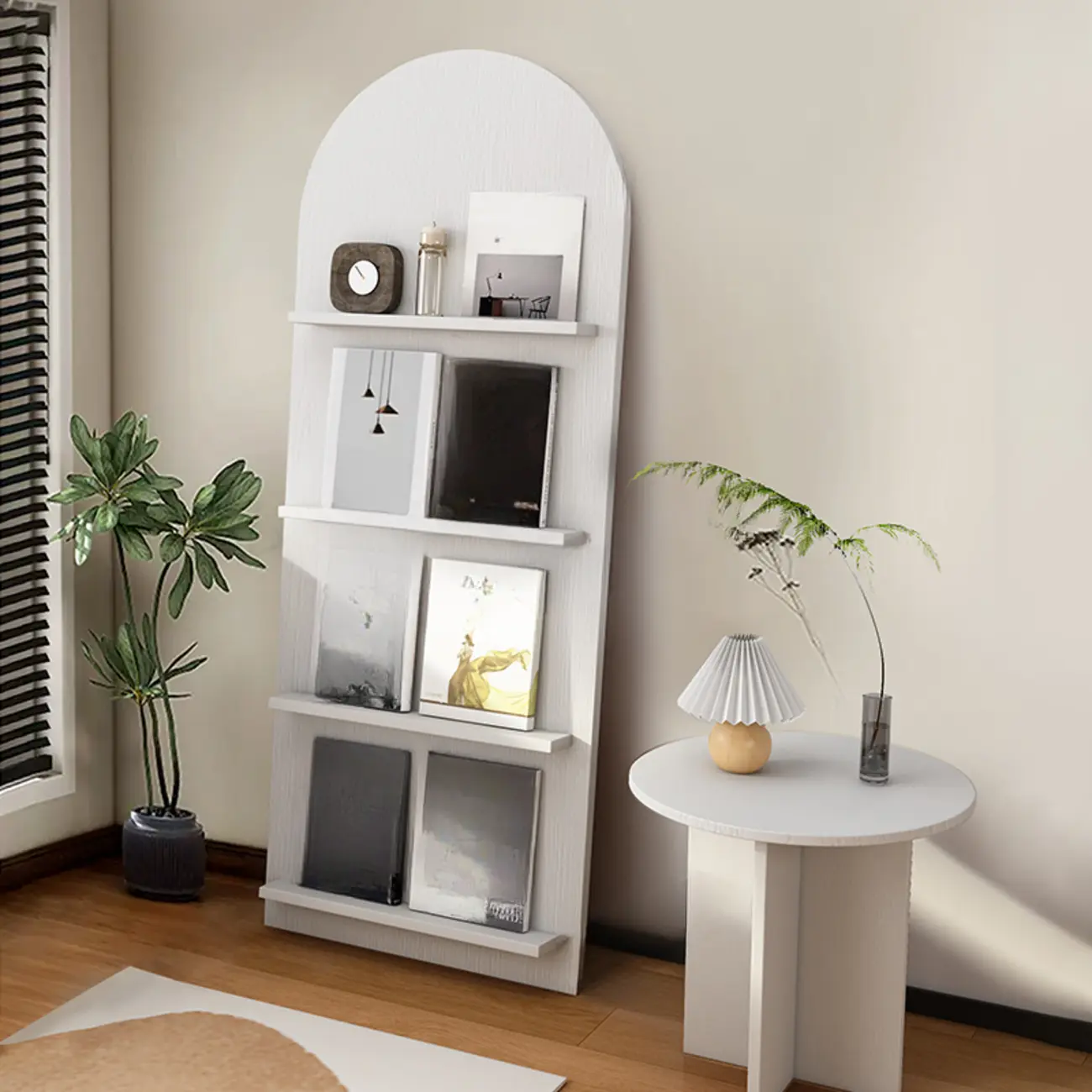 Shallow Simple 3-Shelf Ached Wood Bookcase with Closed Back