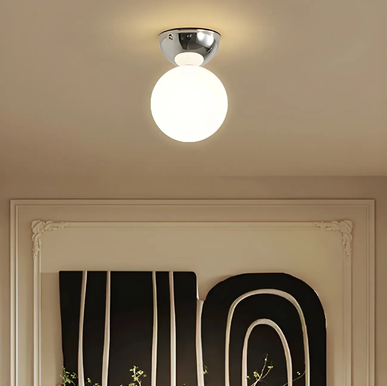Simple White Ball Shade Metal Semi Flush Ceiling Light