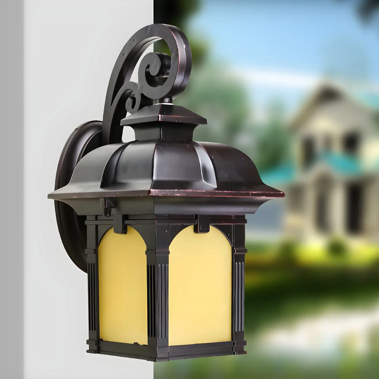 Durable Rustic Rectangle Outdoor Metal Wall Lantern Sconce