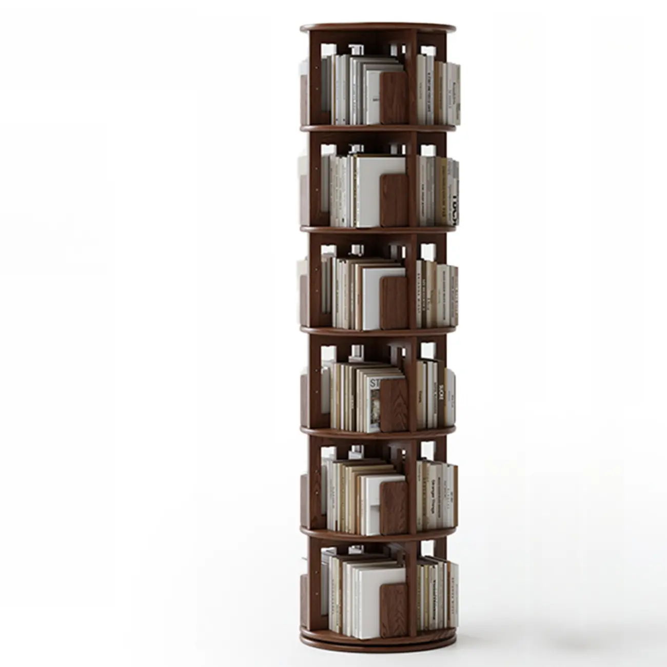 Swivel Rubberwood Vertical Open Back Bookcase with Drawer