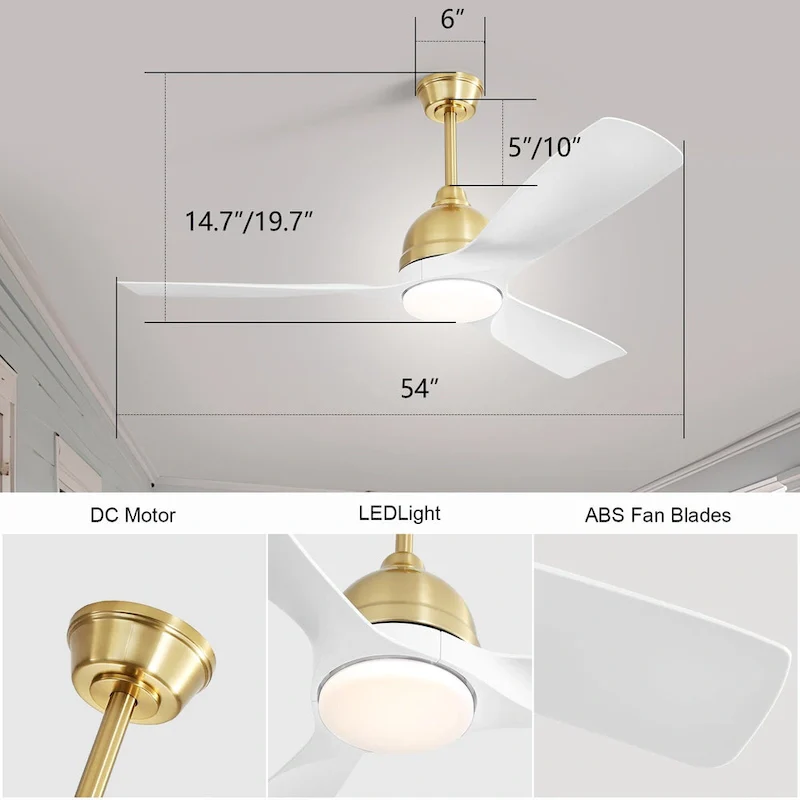 54  Smart Ceiling Fans with Lights and Remote High CFM Bedroom Quiet Fan APP Control - 54 inch