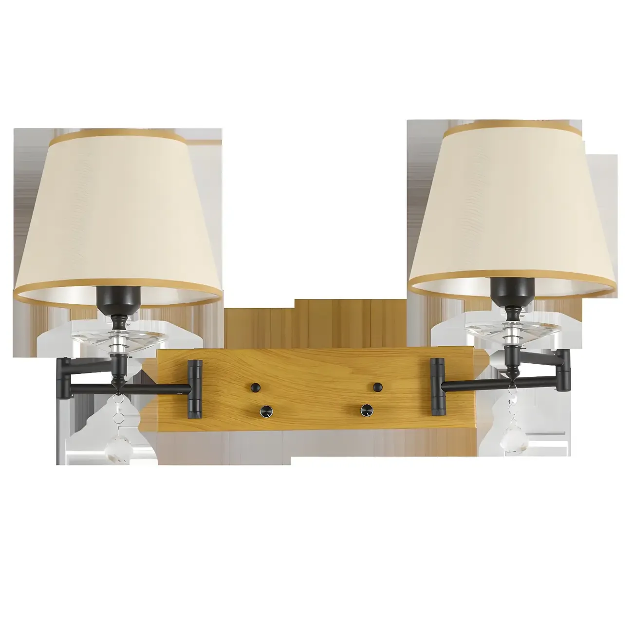 2-Light Silver Swing Arm Fabric Shade Wall Light