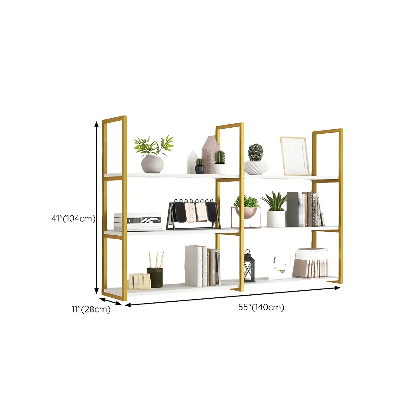 Modern Wall-Mounted Bookcase White Gold Display Shelf