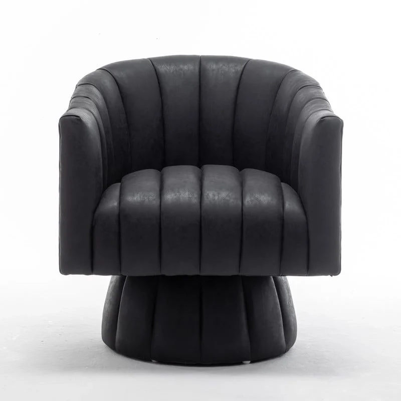 SEYNAR Mid-Century Swivel PU Leather Tufted Round Accent Barrel Chair